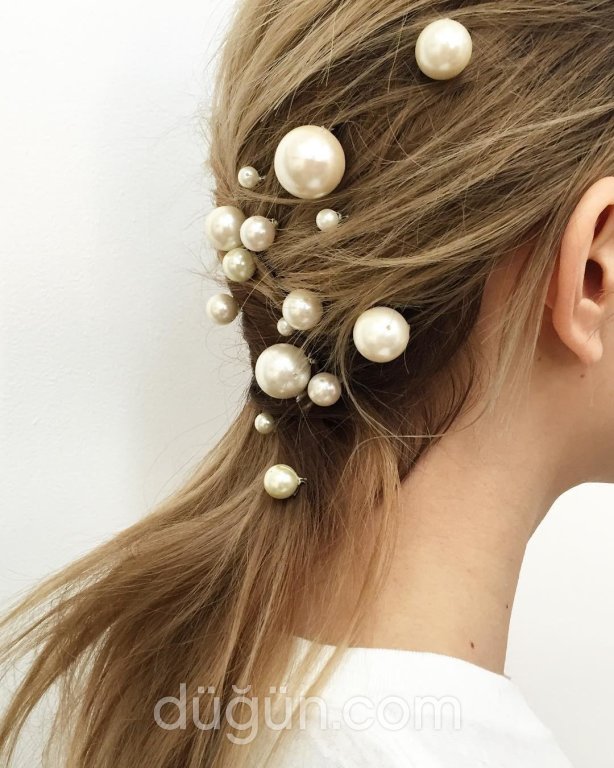 İnci Taş Aksesuarlı Nikah Saçı