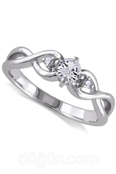 Beyaz Safir Taşlı Gümüş Tria Yüzük Modeli