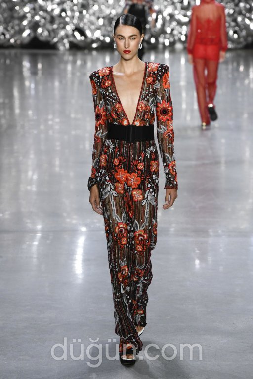 Derin V Yakalı Çiçekli Abiye Modeli