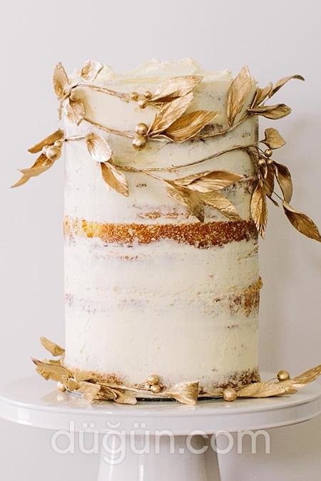 Gold Yapraklı Gelin Pastası