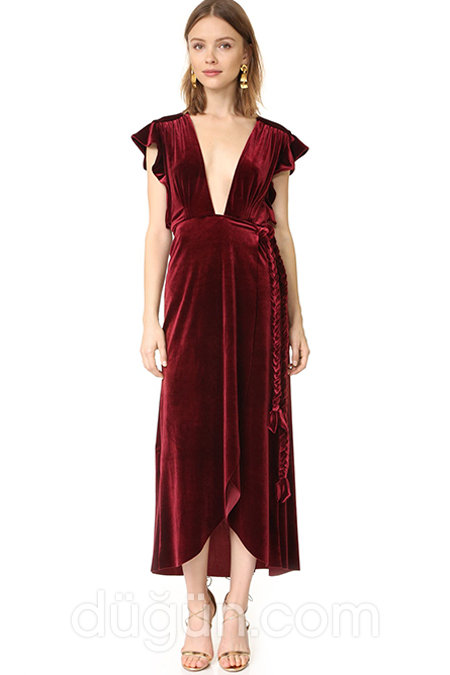 Bordo Kadife Kısa Abiye