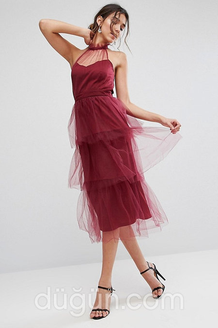 Bordo Kısa Abiye Elbise Modeli