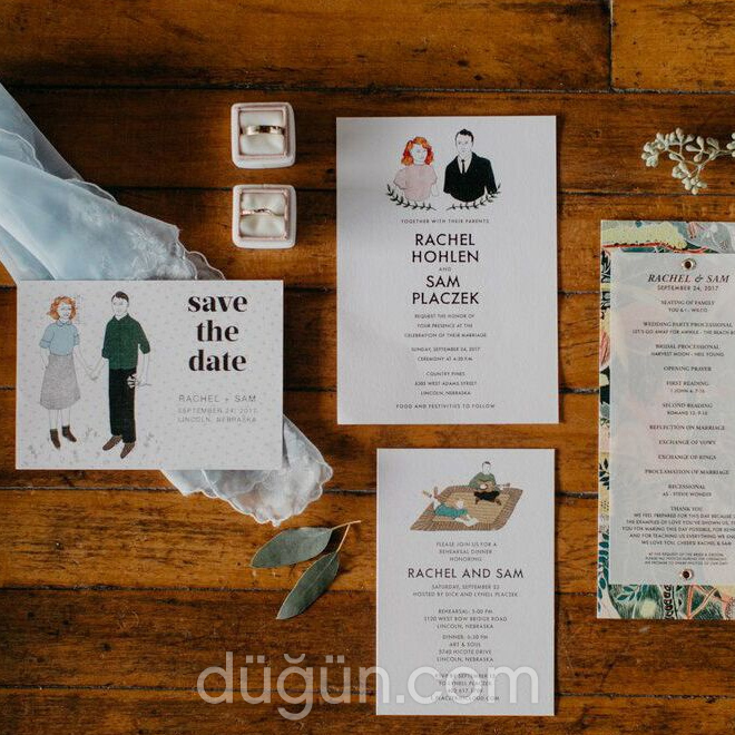 İllüstrasyonlu Düğün Davetiyesi Modeli