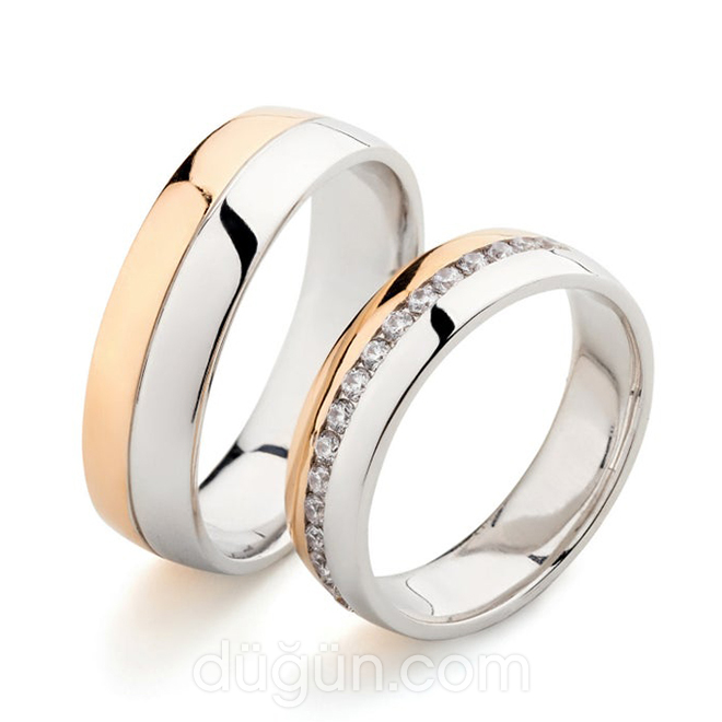 Beyaz ve Rose Bombeli Alyans