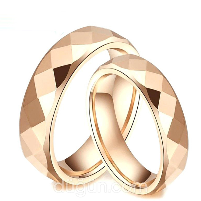 Geometrik Desenli Bombeli Altın Alyans