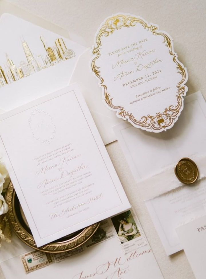 Altın Varaklı Vintage Davetiye Altın Varaklı Düğün Davetiye