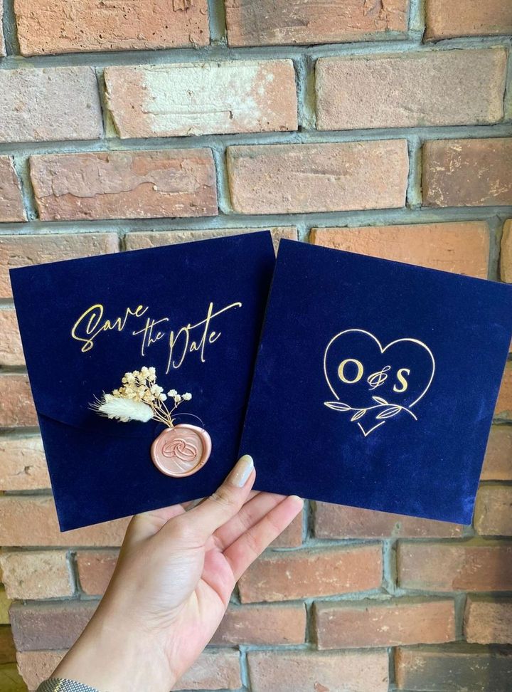 Lacivert Kadife Davetiye Kadife Düğün Davetiye