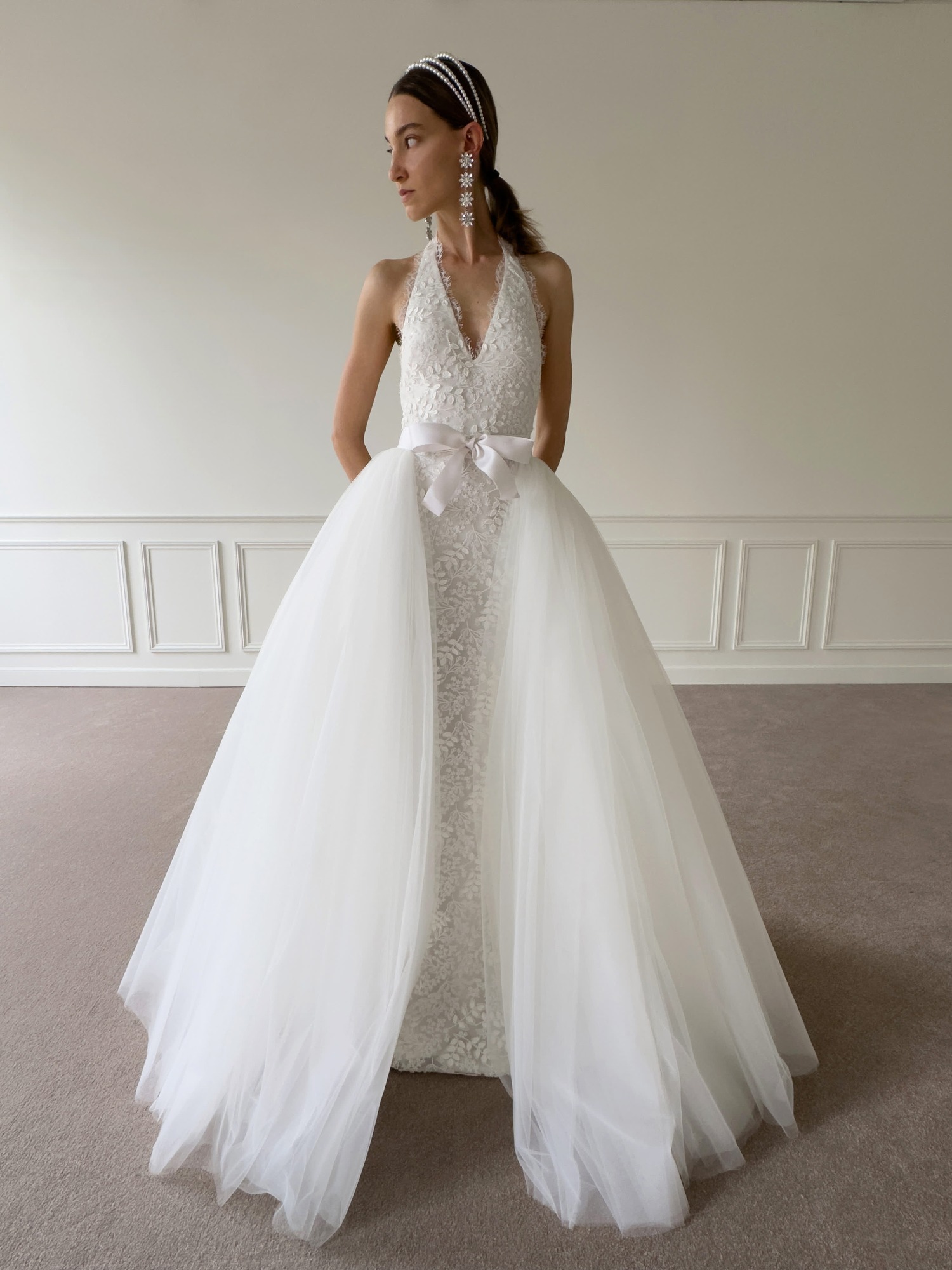 2026 Giambattista Valli 1-26 Prenses Kesim V Yaka Göğüs Dekolteli Gelinlik