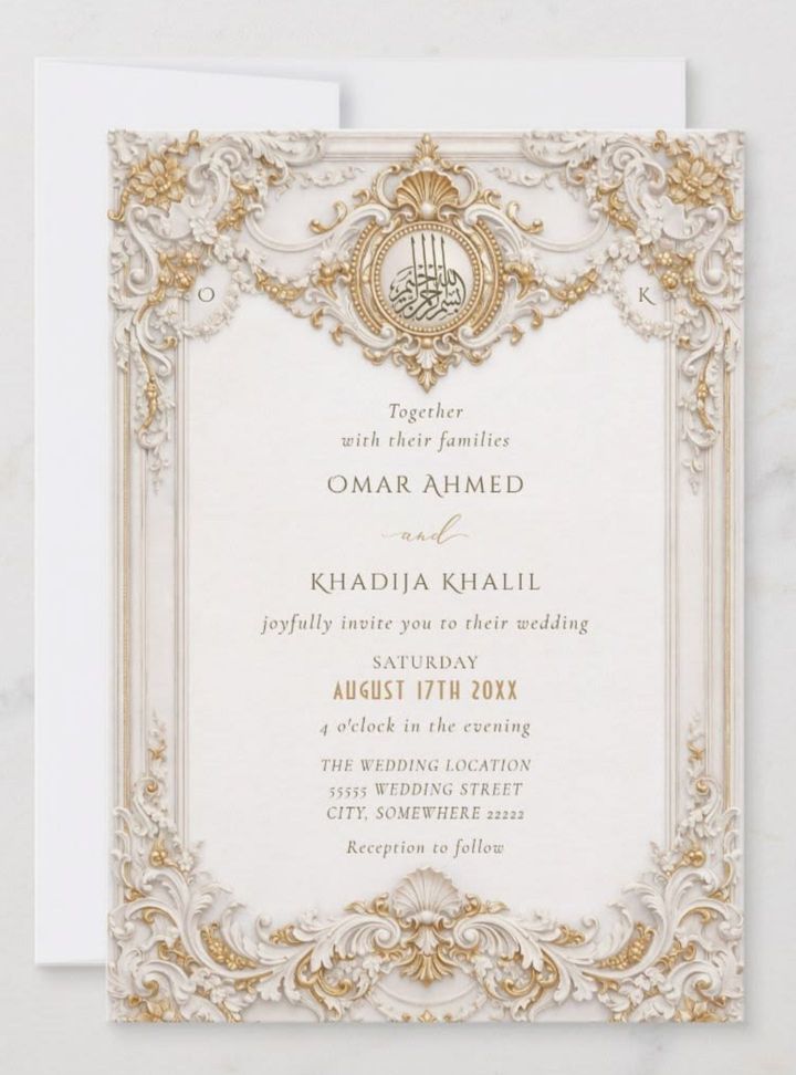 Altın Varaklı Beyaz Davetiye Altın Varaklı Düğün Davetiye