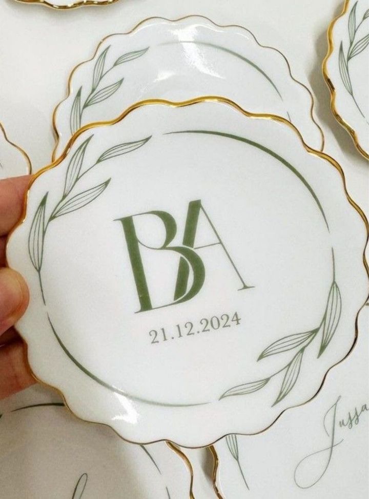  Yeşil Harf Baskılı Bardak Altlığı Hediyelik Bardak Altlığı Söz - Nişan Nikah Hediyelik