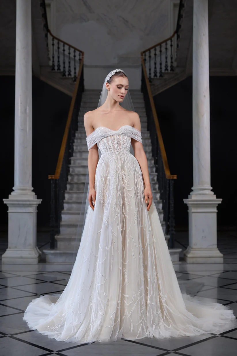 2026 Georges Hobeika -10-26 Prenses Kesim Düşük Omuz Göğüs Dekolteli Gelinlik