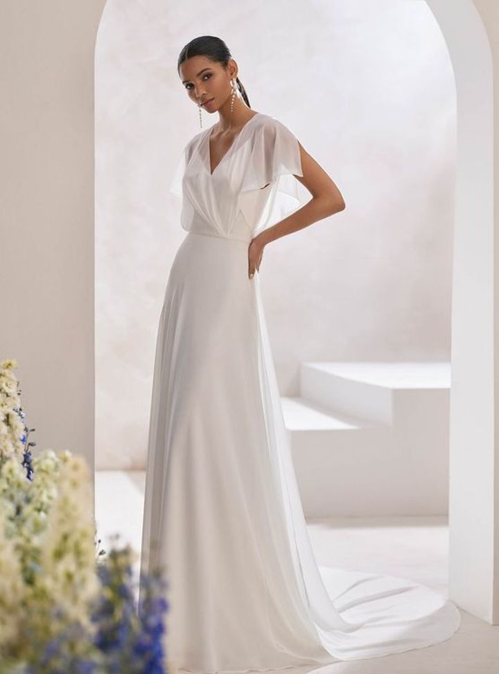 2025 Rosa Clara V Yaka Düz Kesim Gelinlik