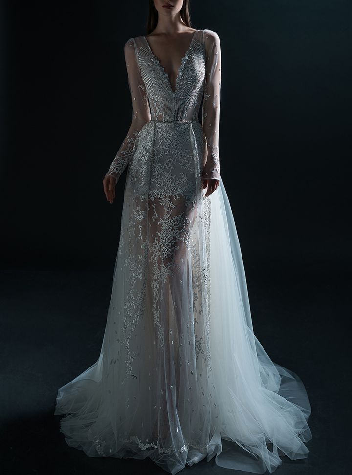 Inbal Dror Derin V Yakalı Gelinlik Modeli