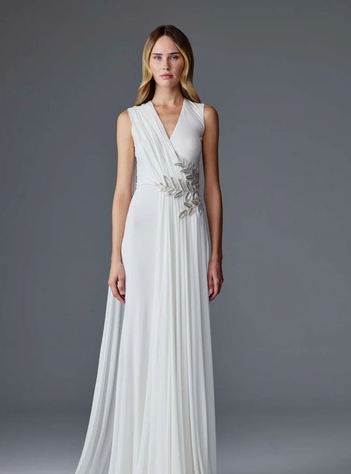 Evita Helen V Yaka Düz Kesim Gelinlik