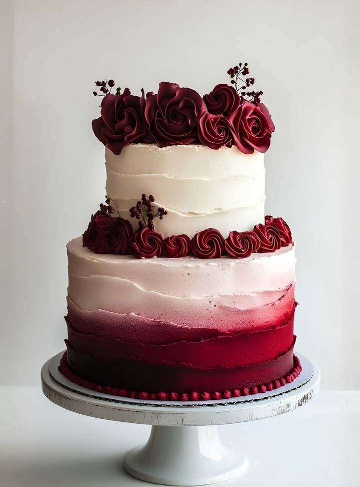 Ombre Kırmızı İki Katlı Nişan Pastası