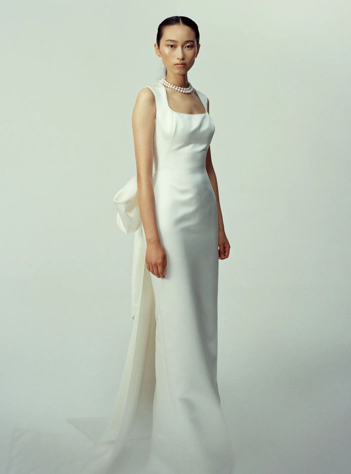 2026 Marmar Halim 13-26  Kare Yaka Modern Düz Kesim Gelinlik