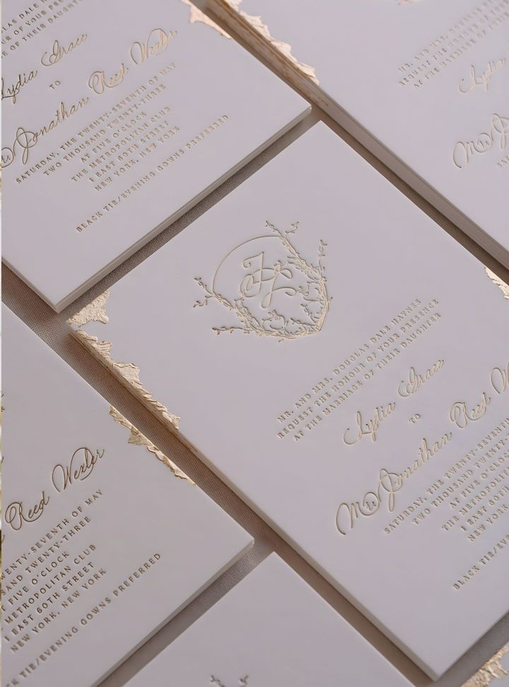 Altın Detaylı Sade Davetiye Modeli Altın Varaklı Düğün Davetiye