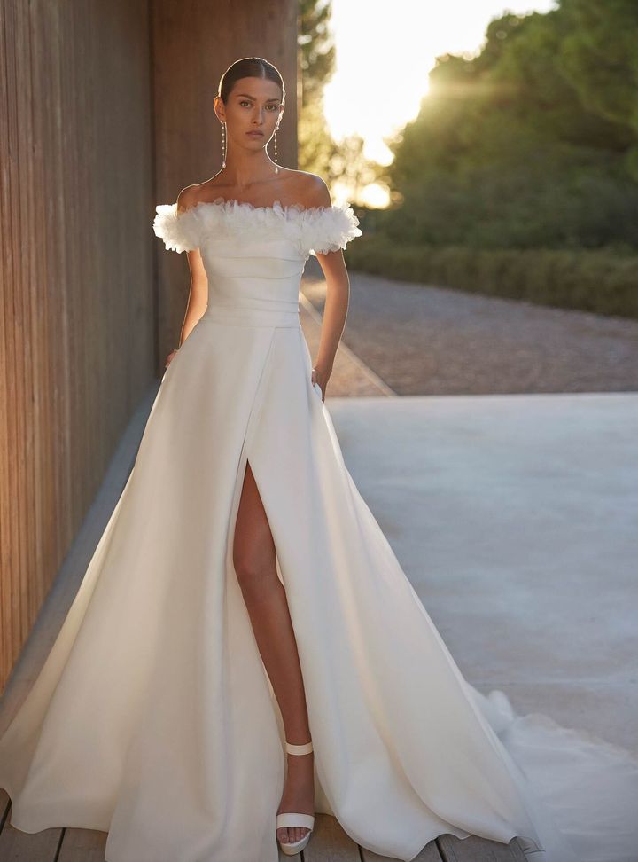 2025 Rosa Clara Düşük Omuz A Kesim Gelinlik