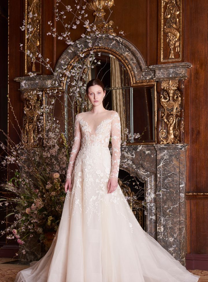 Monique Lhuillier Uzun Kollu A Kesim Gelinlik