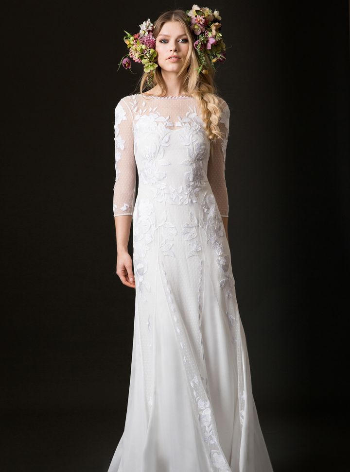 Temperley London Tül Yaka Truvakar Kollu Gelinlik