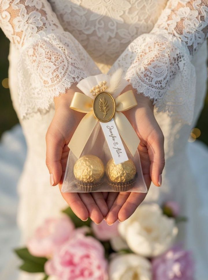 Kese Detaylı Çikolata Hediyelik Çikolata / Kurabiye Düğün Nikah Hediyelik