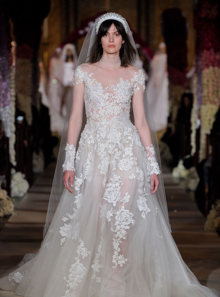 Reem Acra İllüzyon Yaka Gelinlik