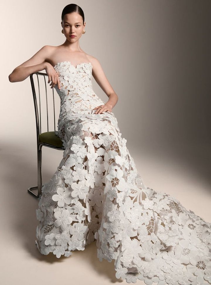 2026 Oscar de la Renta-7-26 Balık Kesim Bohem Straplez Gelinlik