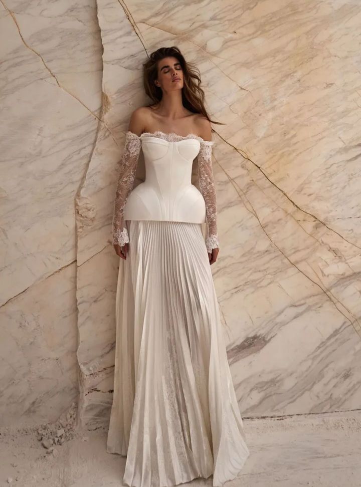 2026 Milla Nova -28-26 Prenses Kesim Vintage Düşük Omuz Gelinlik