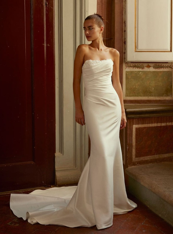 2026 Modeca Gelinlik 94-26 Balık Kesim Bohem Straplez Gelinlik