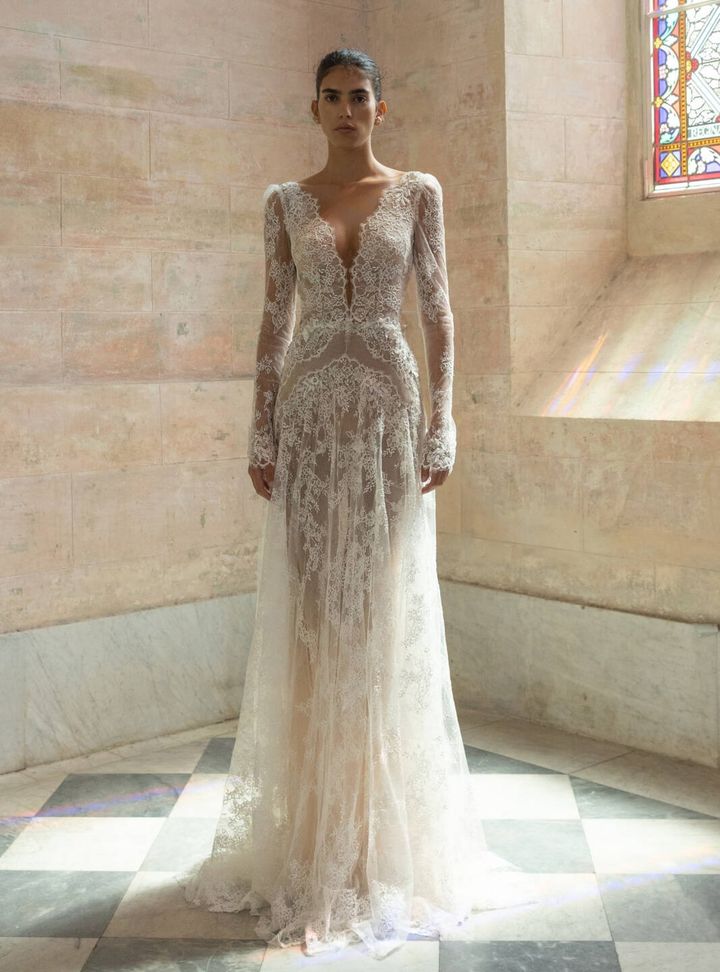 2025 Liz Martinez -3-25 Balık Kesim V Yaka Modern Gelinlik