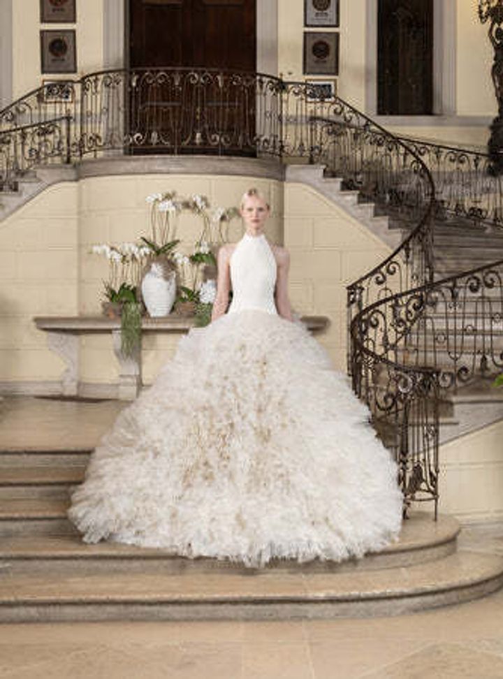 2025 Reem Acra Hakim Yaka Düşük Bel Gelinlik