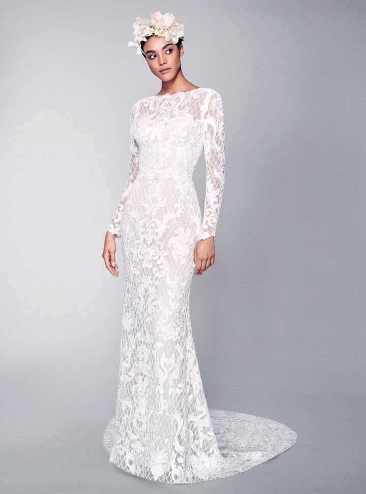 Uzun Kollu Kuyruklu Gelinlik Balık Kesim Bisiklet Yaka Gelinlik