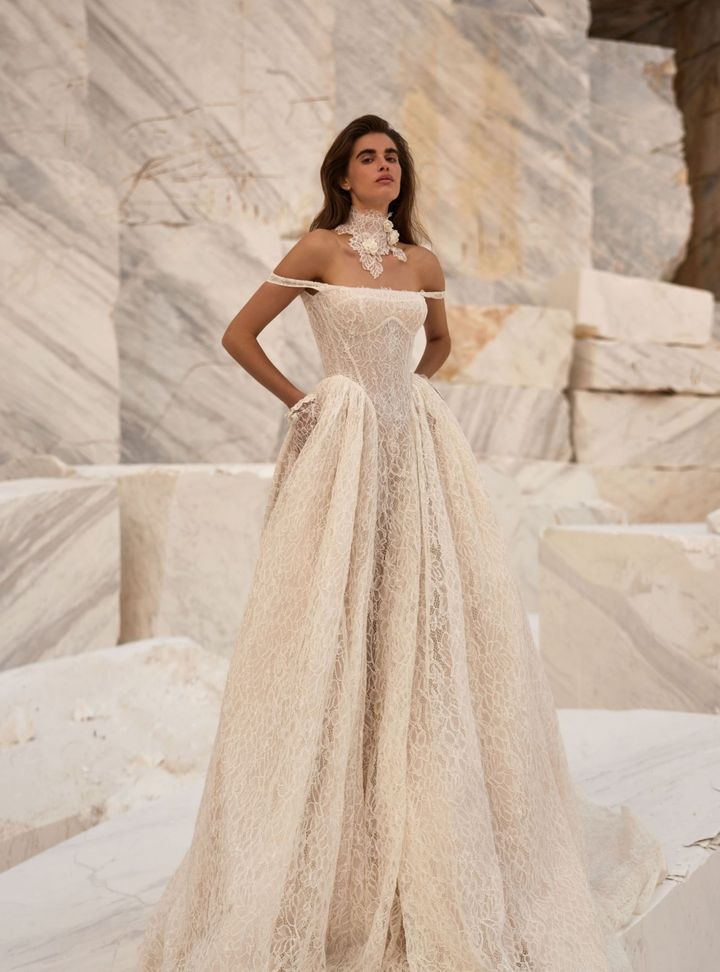 2026 Milla Nova -31-26 A Kesim Düşük Omuz Modern Gelinlik