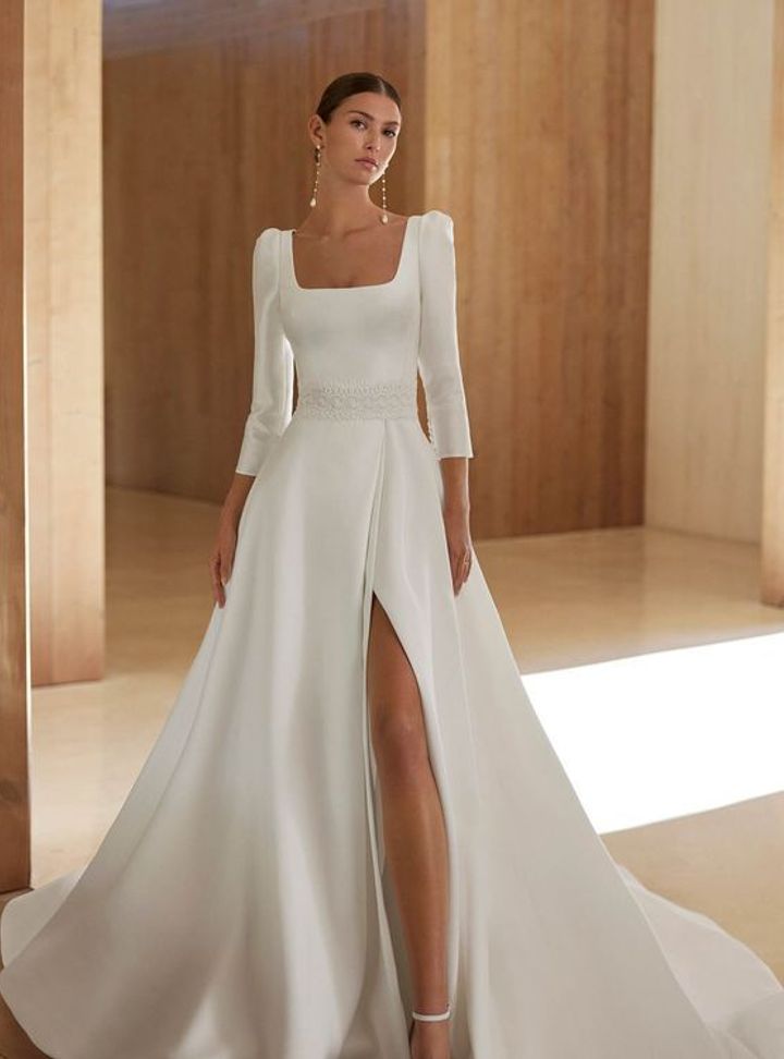 2025 Rosa Clara Kare Yaka A Kesim Gelinlik