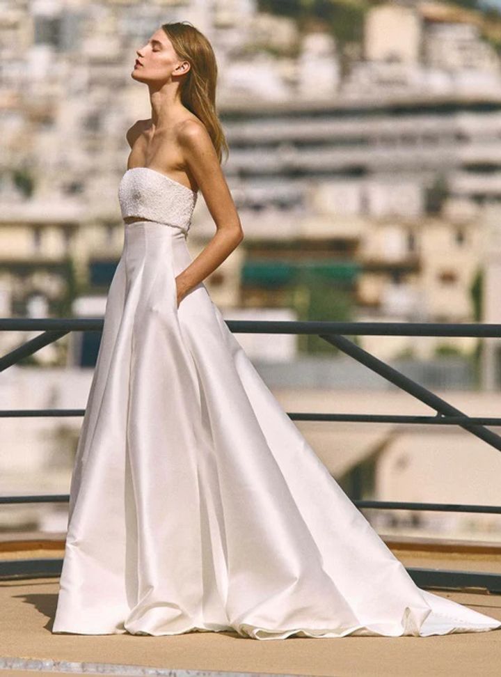 2025 Costarellos Straplez Yaka Cep Detaylı Gelinlik