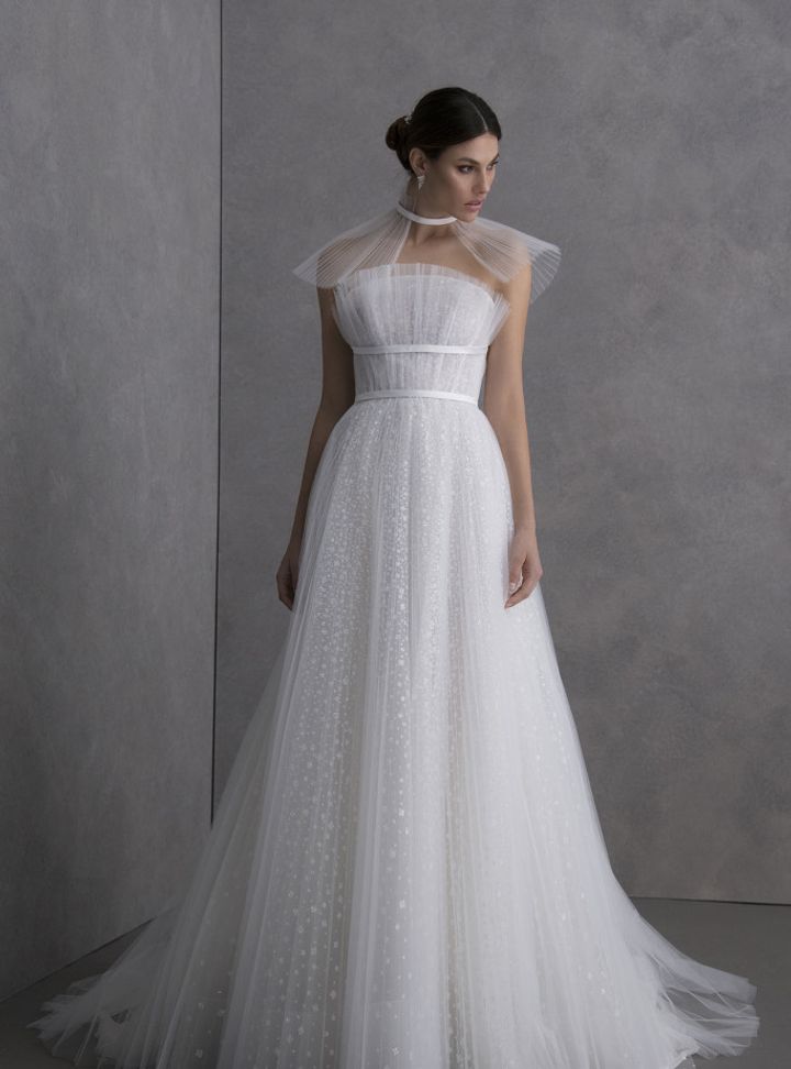 Valentini Spose Işıltılı Tülden A Kesim Gelinlik A Kesim Straplez Göğüs Dekolteli Gelinlik