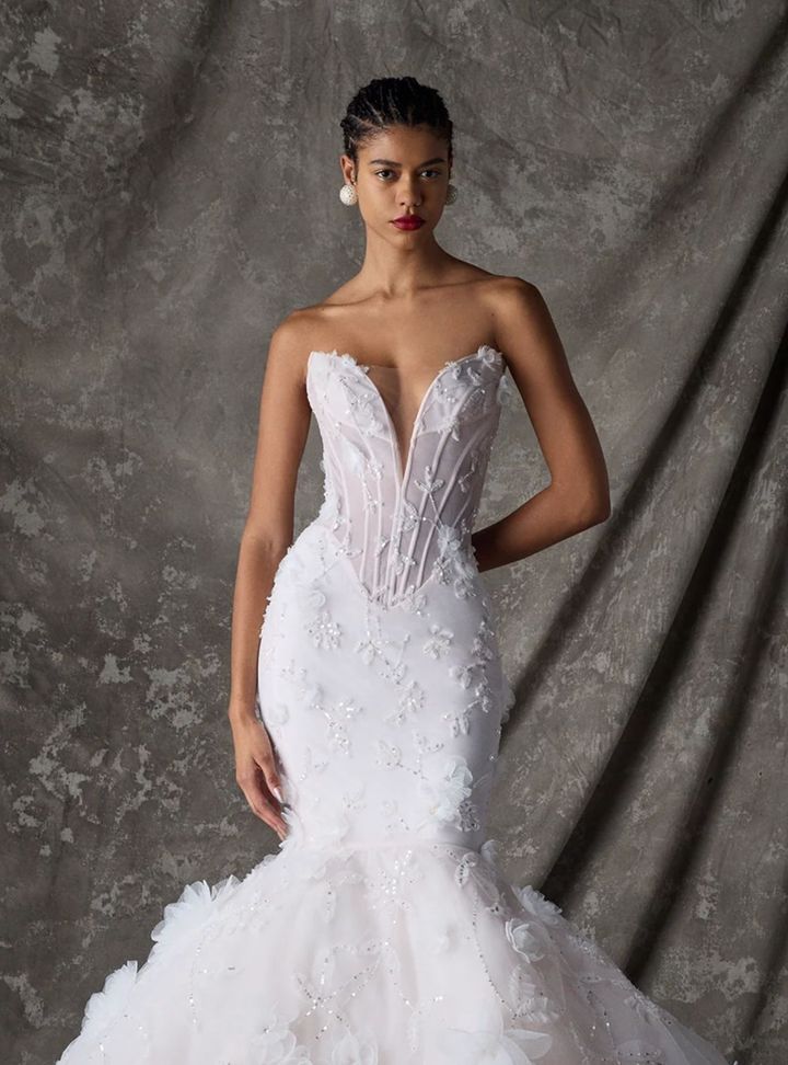 2026 Ines di Santo -50-26 Balık Kesim Straplez Modern Gelinlik