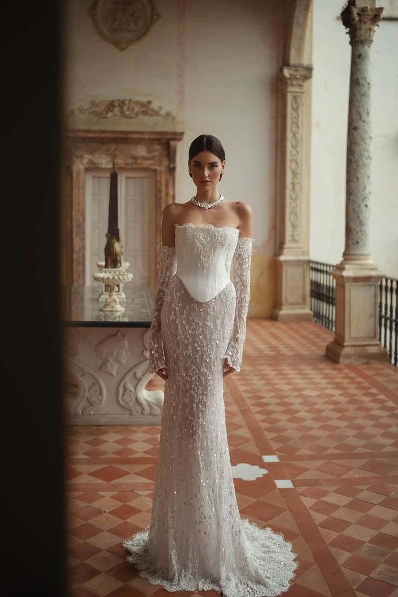 2026 Berta -3-26 Balık Kesim Straplez Modern Gelinlik