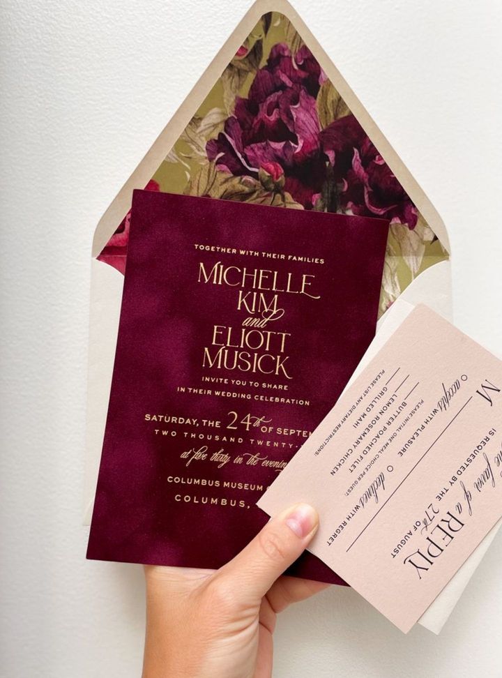 Bordo Kadife Dokulu Davetiye Kadife Kına Davetiye