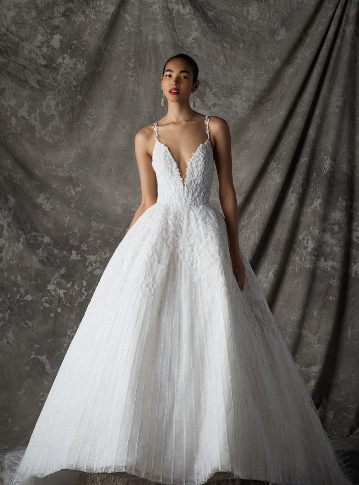 2026 Ines di Santo -52-26 A Kesim V Yaka Modern Gelinlik