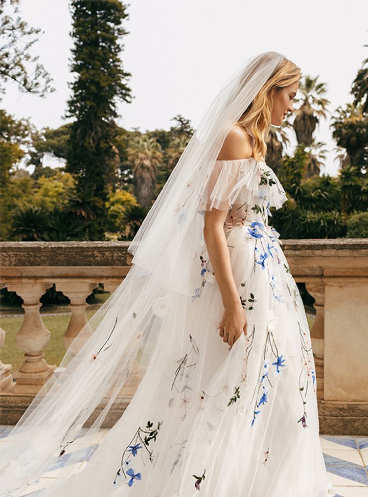 Monique Lhuillier A Kesim Gelinlik A Kesim Düşük Omuz Modern Gelinlik