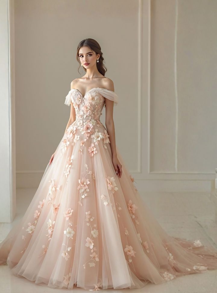 Çiçek Detaylı Tül Pembe Abiye