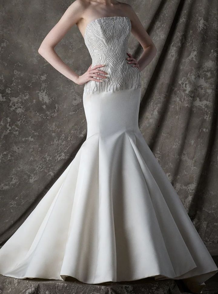 2026 Ines di Santo -37-26 Balık Kesim Straplez Modern Gelinlik