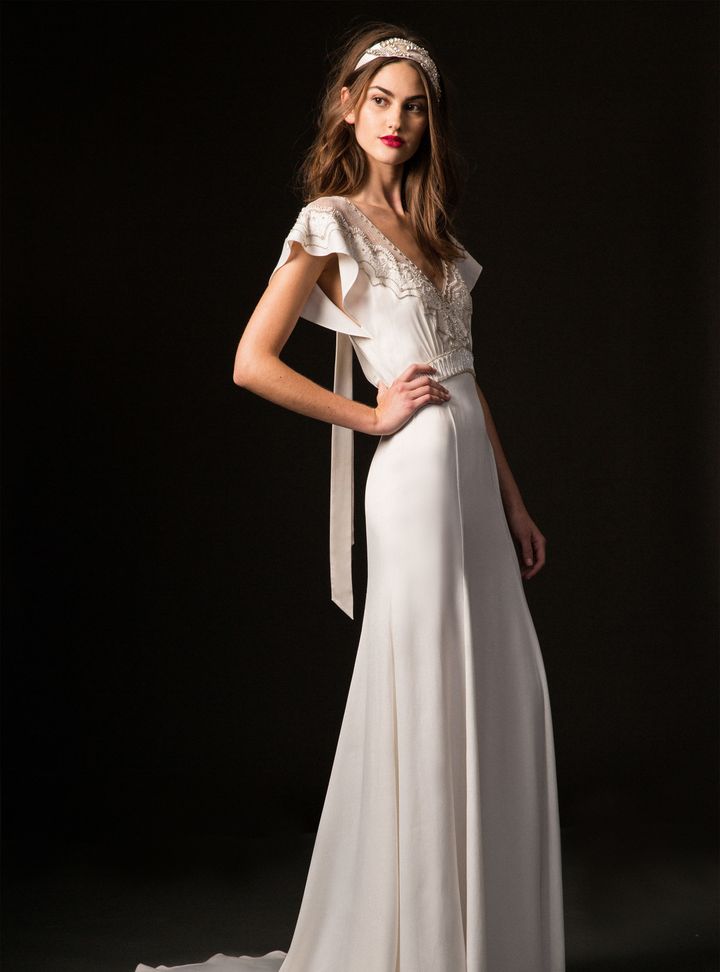 Temperley London Derin V Yakalı Düz Kesim Gelinlik