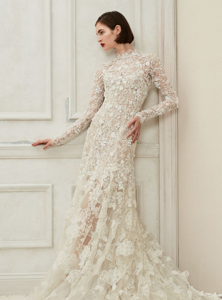 Oscar de la Renta Dantelli Uzun Kollu Gelinlik