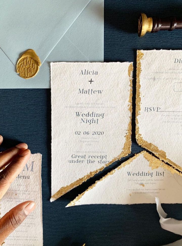 Gold Detaylı 3 Parça Davetiye Modeli Altın Varaklı Düğün Davetiye