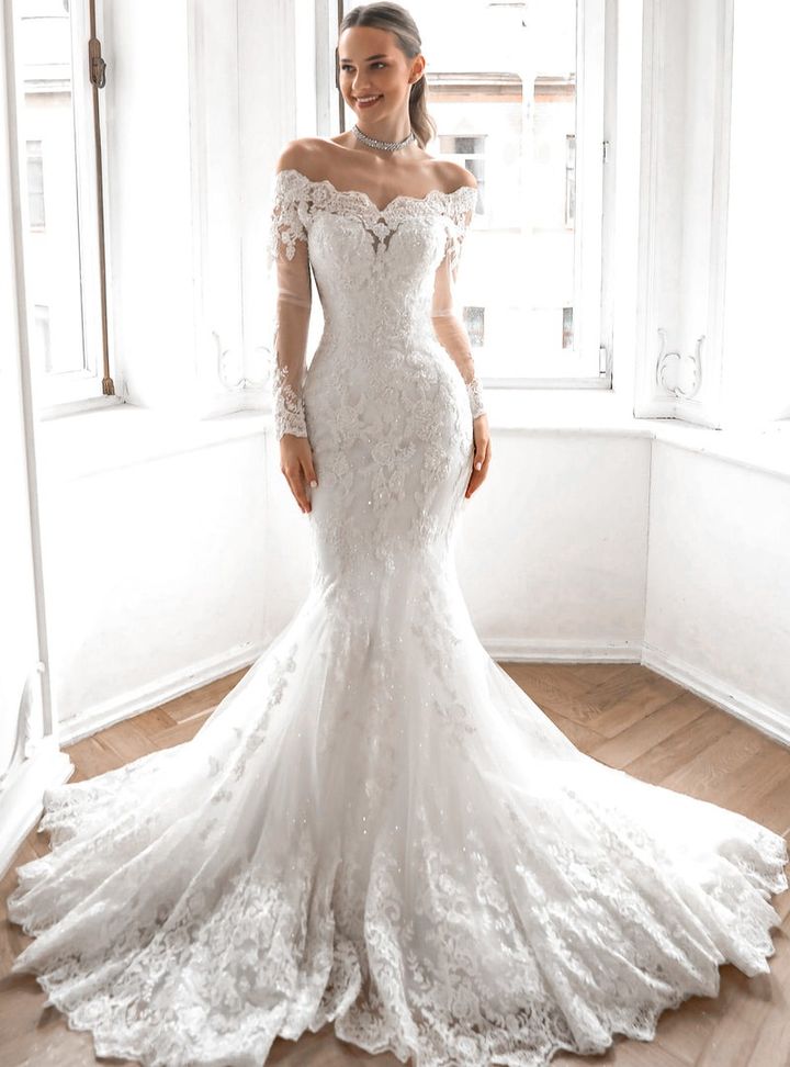 OLİVİA BOTTEGA-32 Balık Kesim Düşük Omuz Görkemli Gelinlik