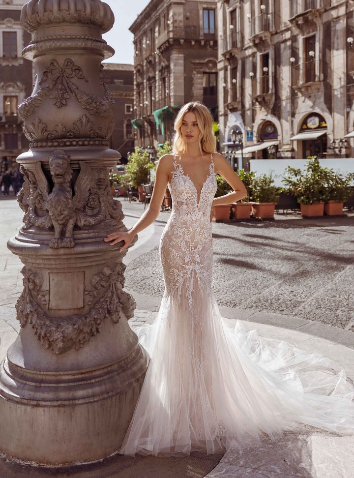 2026 Modeca Gelinlik 273-26 Balık Kesim Bohem Vintage Gelinlik