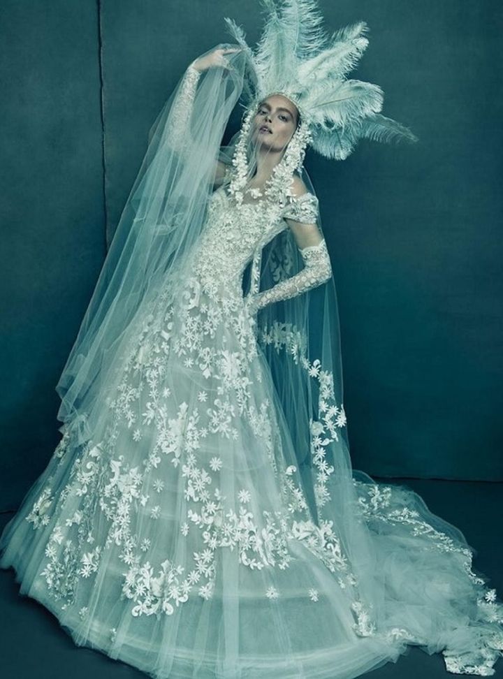 Reem Acra A Kesim Gelinlik A Kesim Düşük Omuz Göğüs Dekolteli Gelinlik