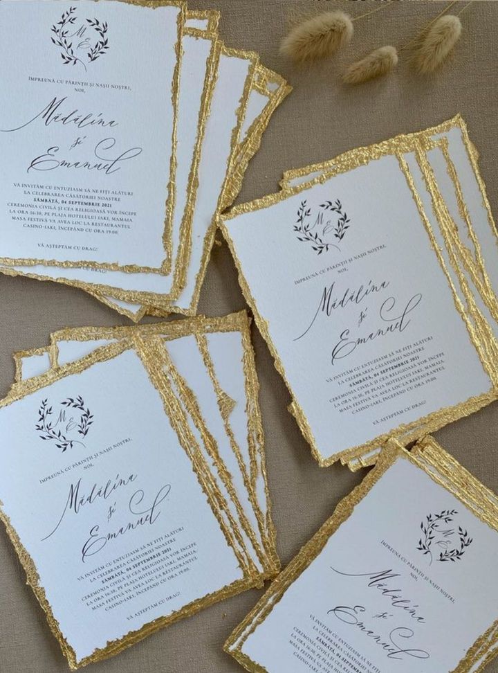 Altın Çerçeveli Sade Davetiye Altın Varaklı Düğün Davetiye
